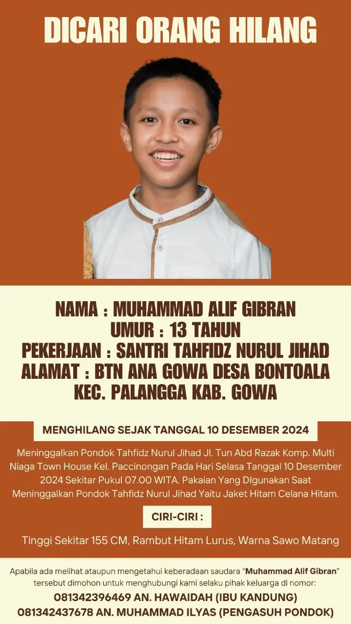 Santri Tahfidz Hilang Sejak 10 Desember, Keluarga Memohon Bantuan 2 Santri Tahfidz Hilang Sejak 10 Desember, Keluarga Memohon Bantuan