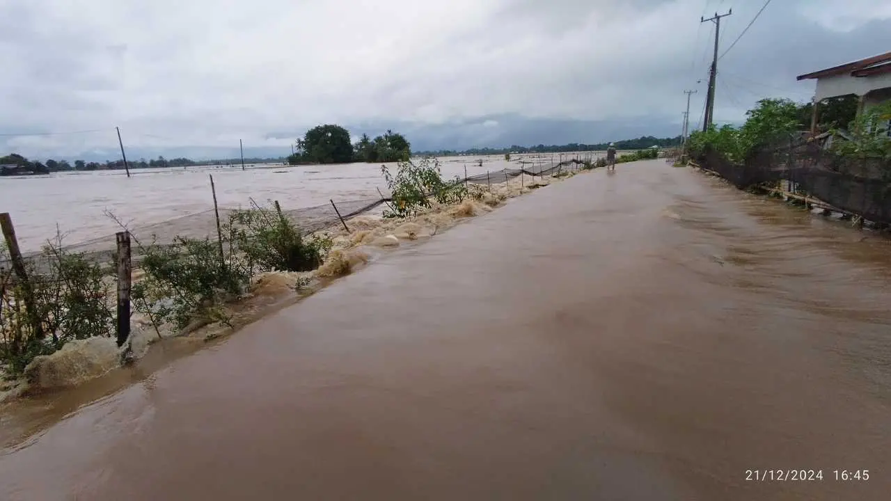 Ribuan hektar sawah di Dusun Tanadidi dan Bontolabbu, Desa Jenetaesa, Kecamatan Simbang, Kabupaten Maros, terendam banjir setelah hujan deras mengguyur selama tiga hari terakhir. Peristiwa ini terjadi pada Sabtu sore (21/12/2024) dan menimbulkan kerugian bagi para petani. (Anshar Tomaru/Mediasulsel.com)
