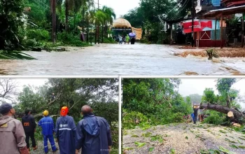 Markas Yonif 433/Julu Siri Tergenang Banjir dan Akses Jalan Tertutup Akibat Pohon Tumbang