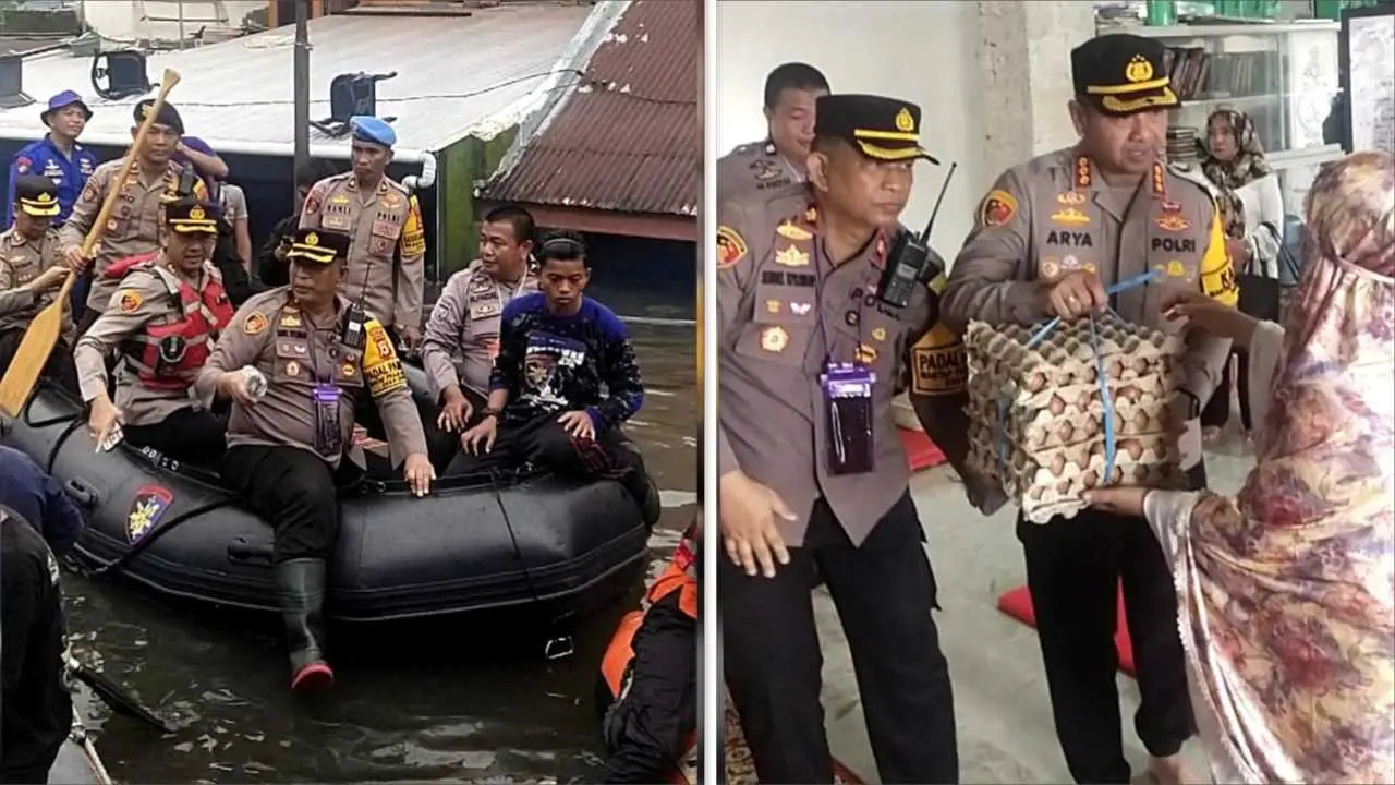 Guyur Hujan Tak Surutkan Kapolrestabes Makassar & Kapolsek Manggala Salurkan Bantuan untuk Korban Banjir