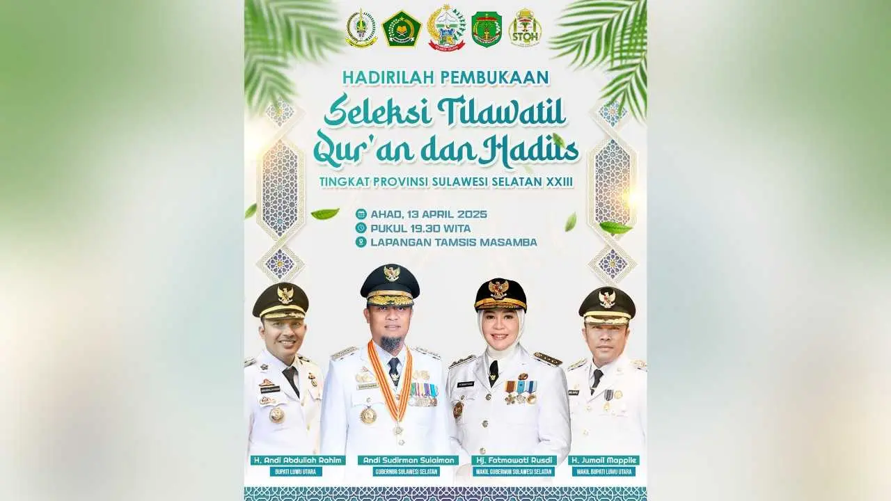 STQH XXIII Sulsel Digelar di Luwu Utara, 468 Peserta Siap Berlaga Wujudkan Generasi Qur’ani