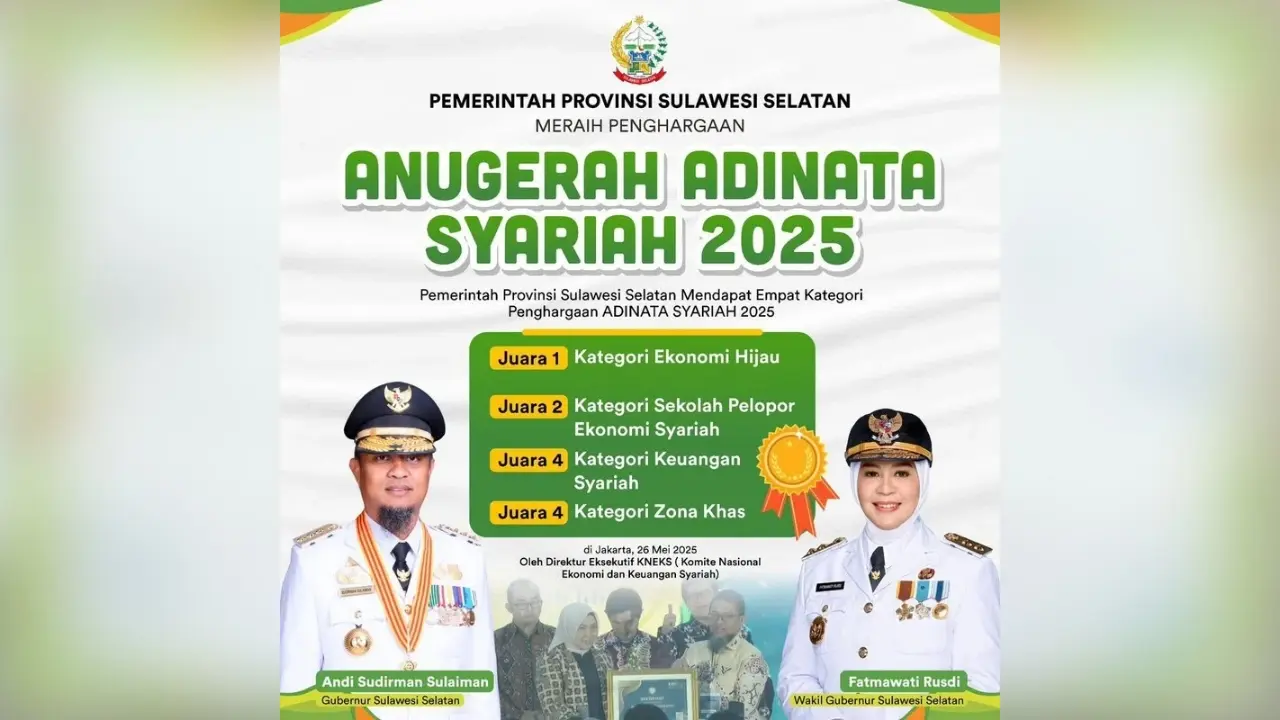 Sulsel Borong 4 Penghargaan di Anugerah Adinata Syariah 2025