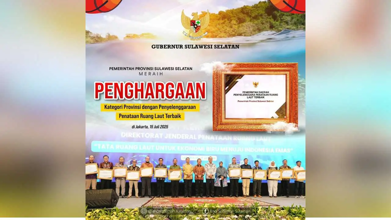 Gubernur Andi Sudirman Raih Penghargaan Penataan Ruang Laut Terbaik dari Kementerian Kelautan dan Perikanan