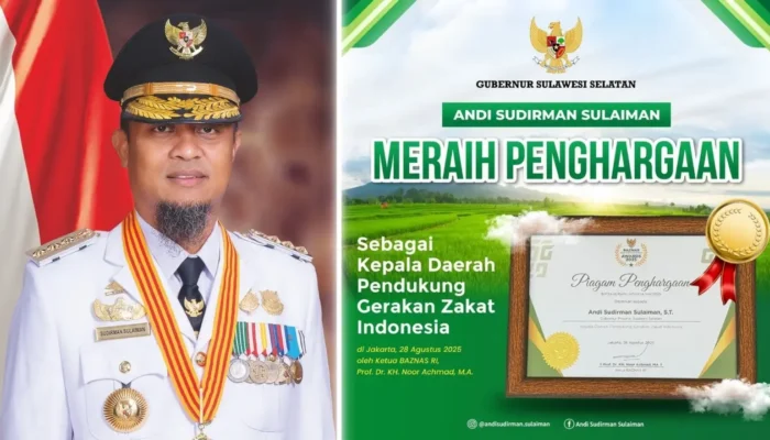 Gubernur Andi Sudirman Raih Baznas Awards 2025 sebagai Kepala Daerah Pendukung Gerakan Zakat
