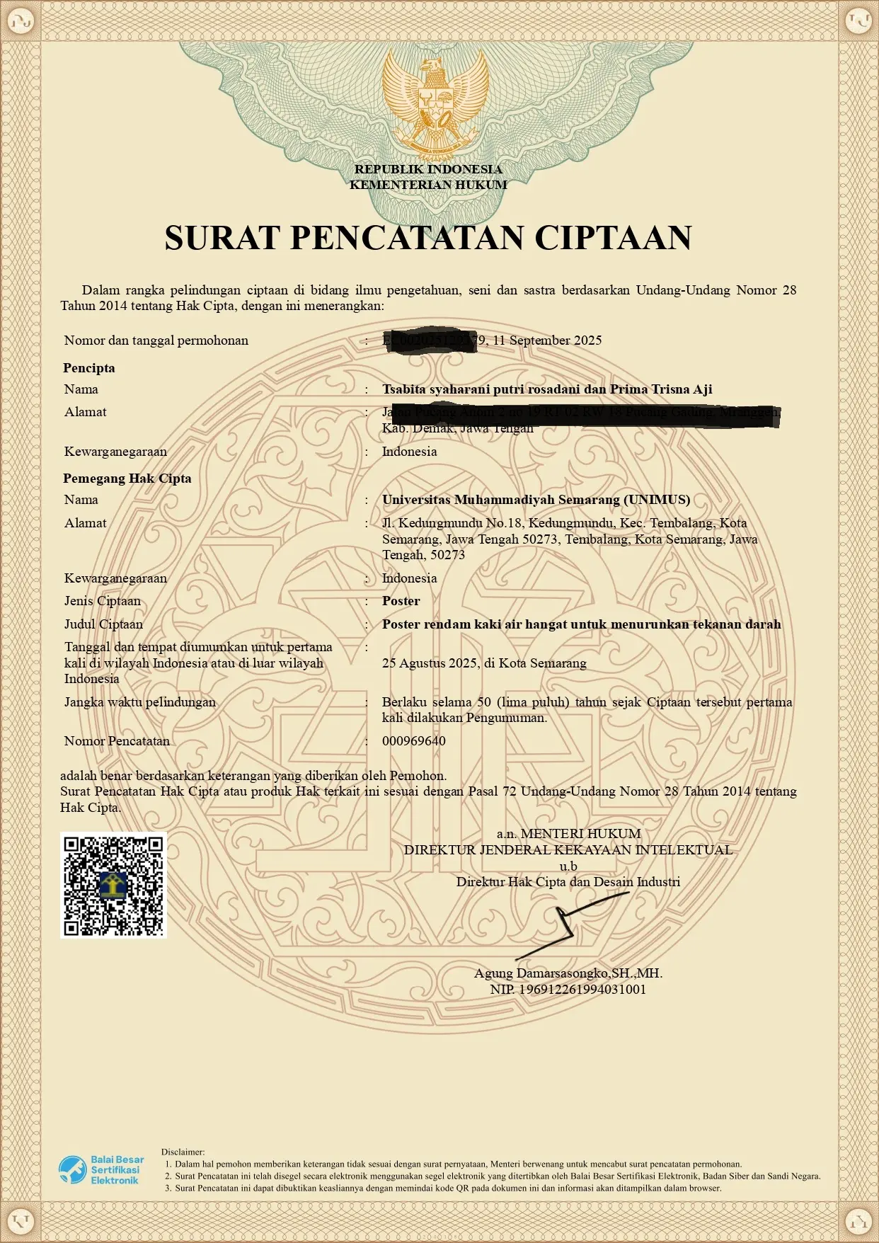 Inovasi Kesehatan dari Desa: Mahasiswa Unimus Semarang Rilis Poster Rendam Kaki Air Hangat, Resmi Terdaftar HKI