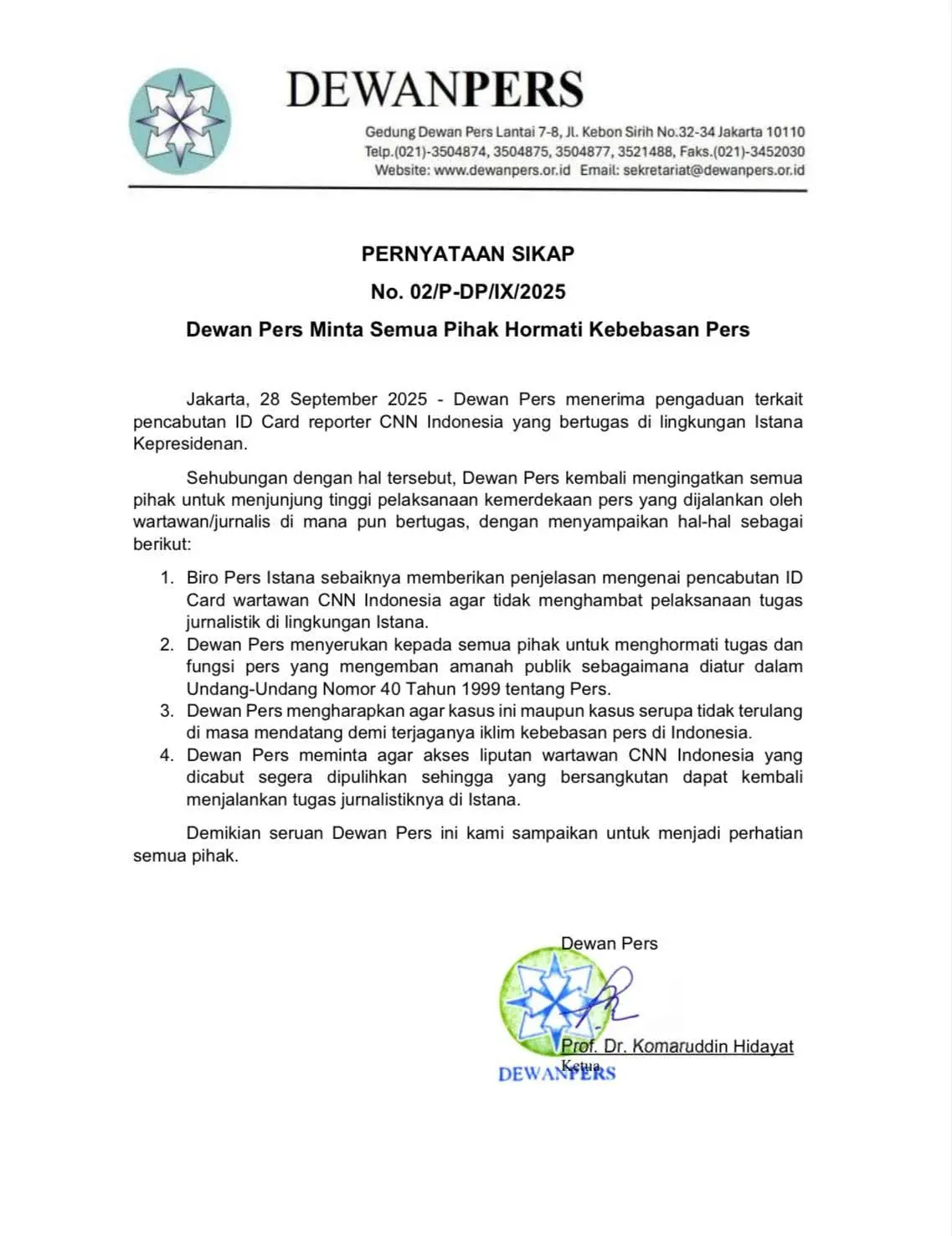 Kebebasan Pers Dilanggar? AJI, LBH Pers, dan Dewan Pers Kritik Istana 2 dewan Pers