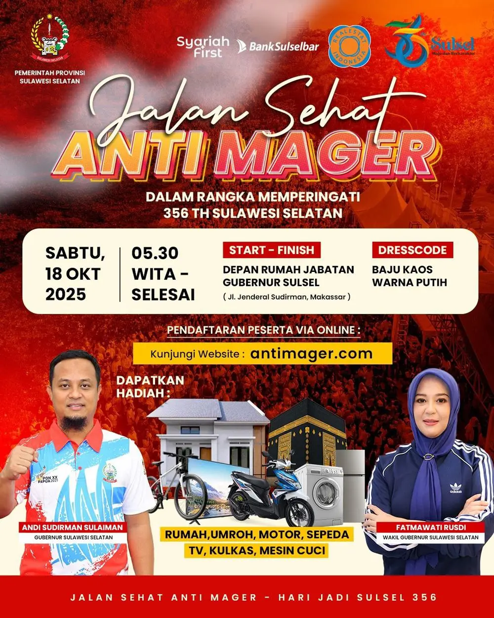 Semarak HUT Sulsel ke-356, Jalan Sehat Anti Mager Siapkan Hadiah Rumah hingga Umroh 2 Semarak HUT Sulsel ke-356, Jalan Sehat Anti Mager Siapkan Hadiah Rumah hingga Umroh