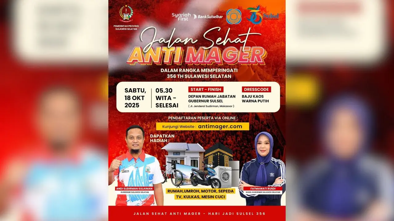 Semarak HUT Sulsel ke-356, Jalan Sehat Anti Mager Siapkan Hadiah Rumah hingga Umroh