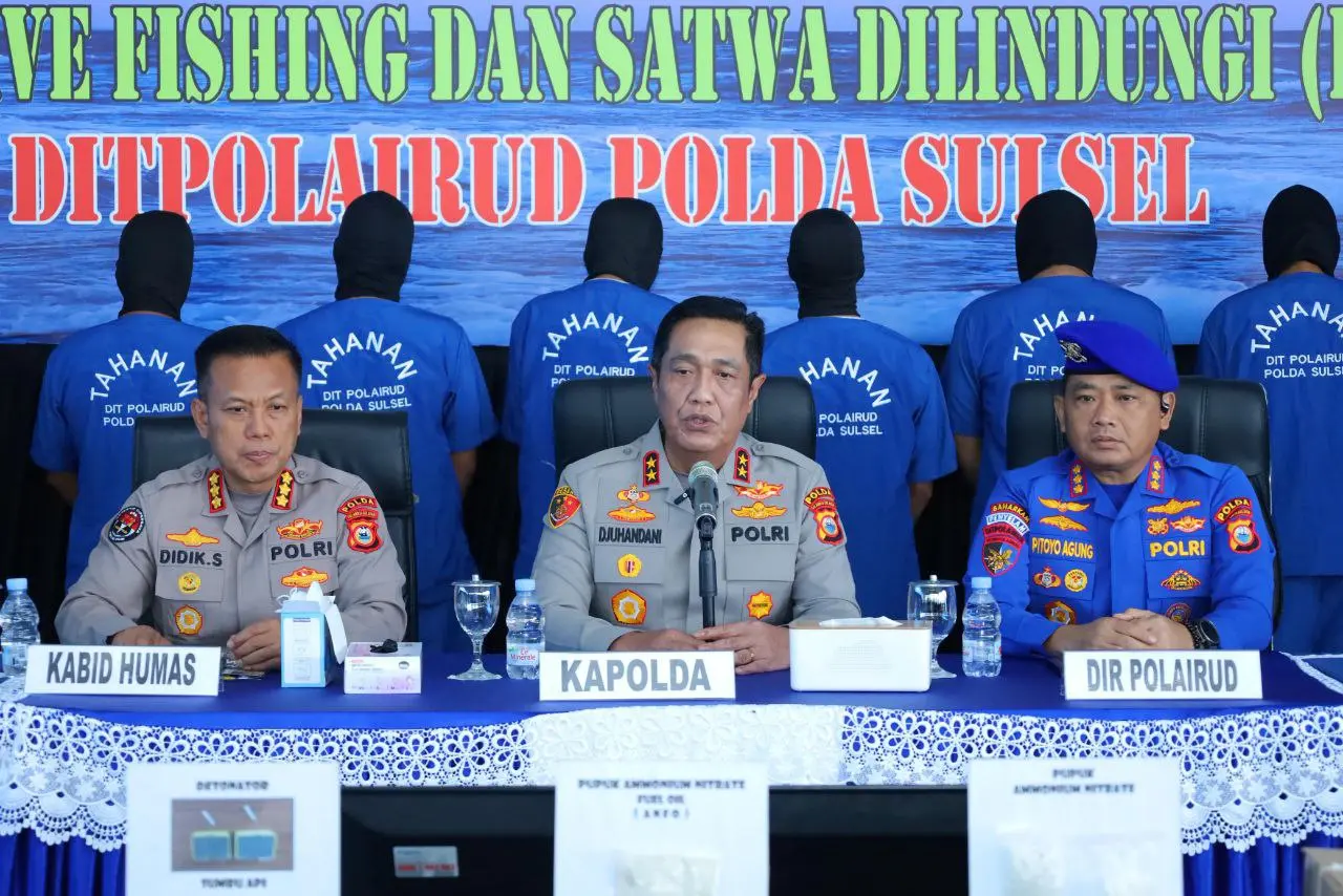 Kapolda Sulsel Ungkap 14 Kasus Destructive Fishing dan Perdagangan Bagian Tubuh Penyu Sepanjang 2025