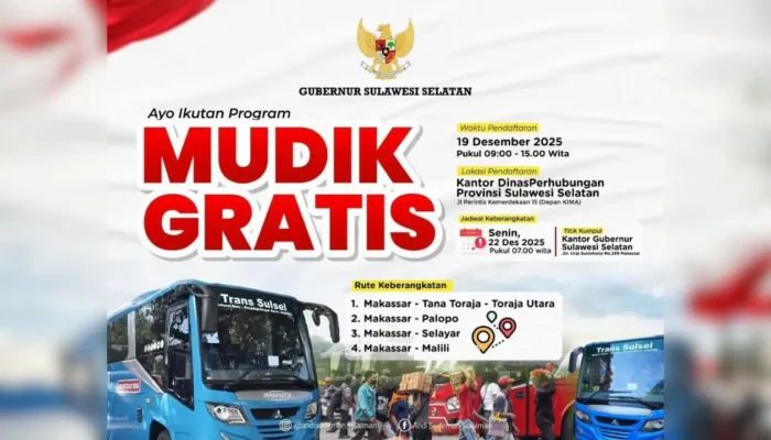 Libur Nataru Pemprov Sulsel Siapkan 5 Rute Mudik Gratis