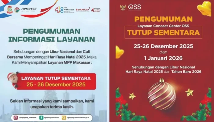 DPM-PTSP Makassar Tutup Layanan 25–26 Desember 2025 dan 1 Januari 2026, Ini Penjelasannya