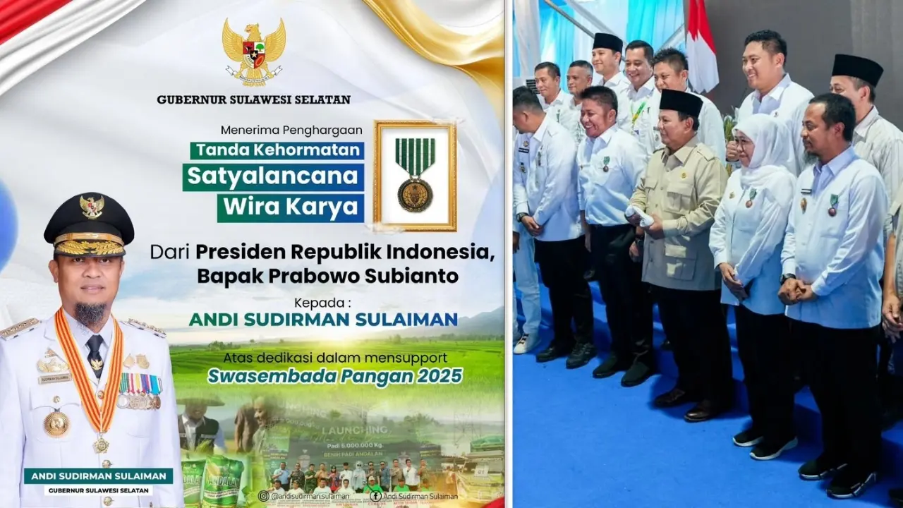 Andi Sudirman Terima Satyalancana Wira Karya dari Presiden Prabowo
