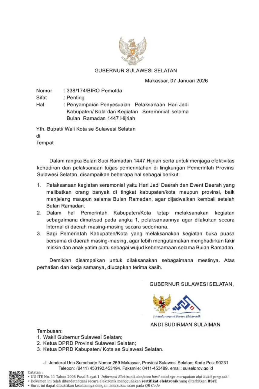 Sambut Ramadan 1447 H, Gubernur Sulsel Imbau Fokus Ibadah dan Kepedulian Sosial
