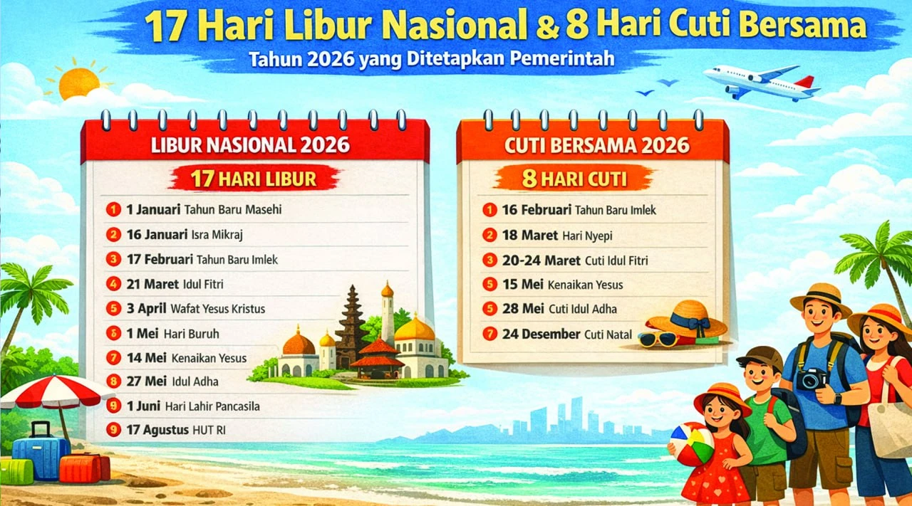 Ini 17 Hari Libur Nasional dan 8 Hari Cuti Bersama di Tahun 2026 yang Ditetapkan Pemerintah