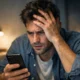 suasana seseorang yang stres melihat layar ponsel,