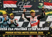Veda Ega Pratama Cetak Sejarah, Raih Podium Perdana Indonesia di Moto3 Brasil 2026