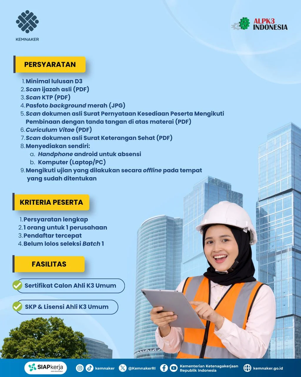 Siap-siap! Kemnaker Buka Lagi Pembinaan K3 Gratis untuk 2.100 Peserta 3 Siap-siap! Kemnaker Buka Lagi Pembinaan K3 Gratis untuk 2.100 Peserta