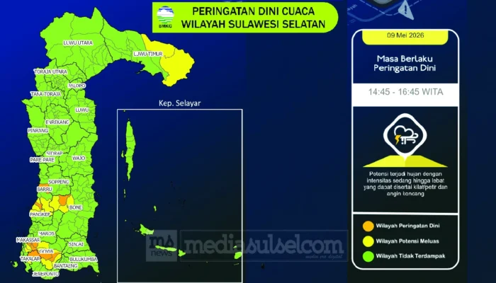 BMKG Keluarkan Peringatan Dini! Hujan Lebat dan Angin Kencang Ancam Sejumlah Wilayah di Sulsel Sore Ini