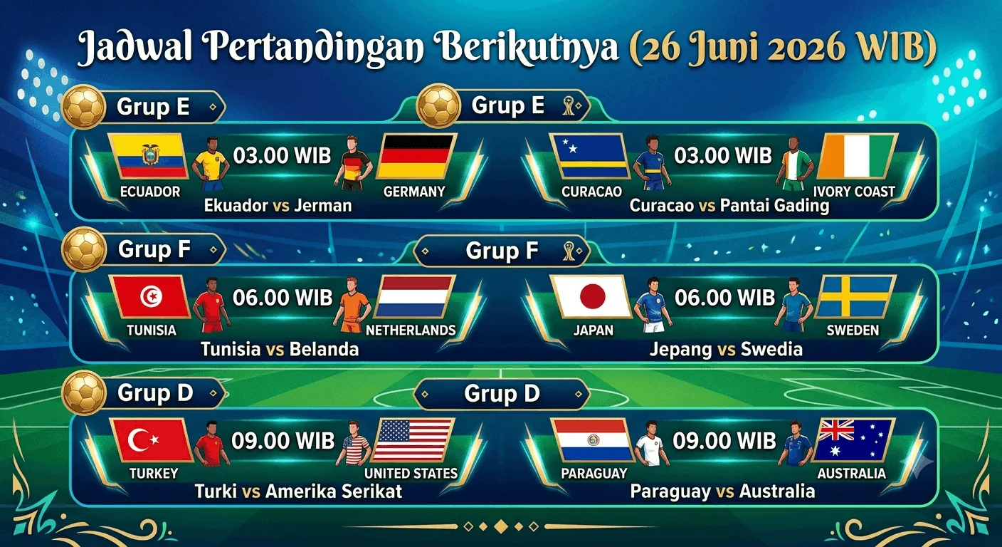 Jadwal Pertandingan Berikutnya (26 Juni 2026 WIB)