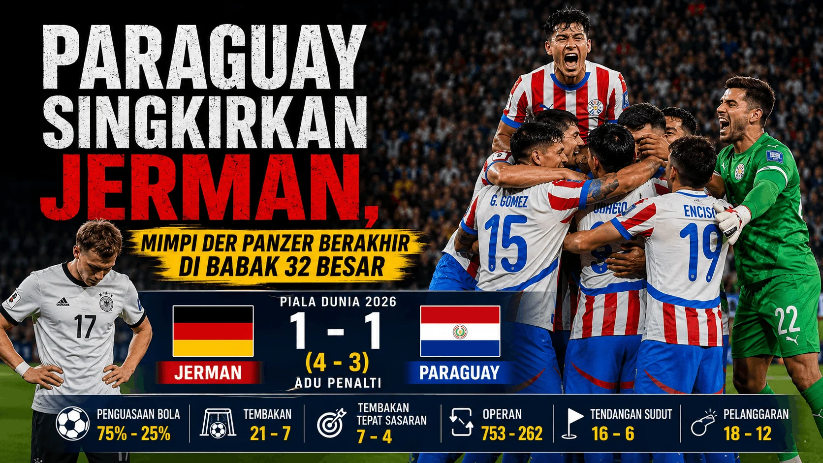 Paraguay Singkirkan Jerman, Mimpi Der Panzer Berakhir di Babak 32 Besar