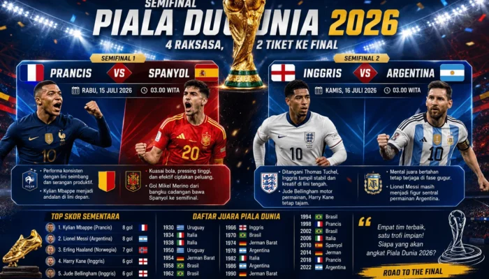 Jadwal Semifinal Piala Dunia 2026: Prancis Vs Spanyol, Inggris Vs Argentina