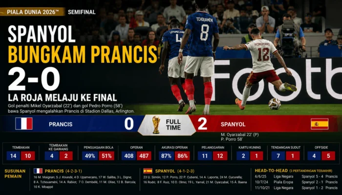 Spanyol Tekuk Prancis 2-0, La Roja ke Final Piala Dunia 2026