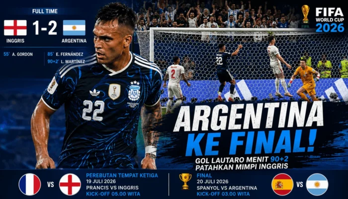 Hasil Semifinal Piala Dunia 2026: Inggris Buyar di Injury Time, Argentina Menang 2-1