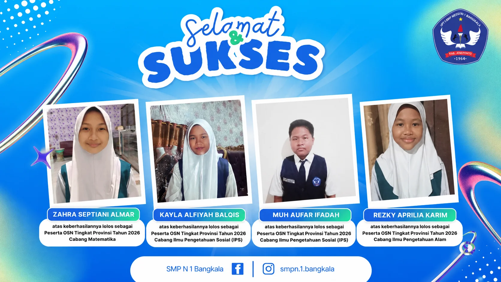Empat Siswa UPT SMPN 1 Bangkala Lolos OSN Tingkat Provinsi