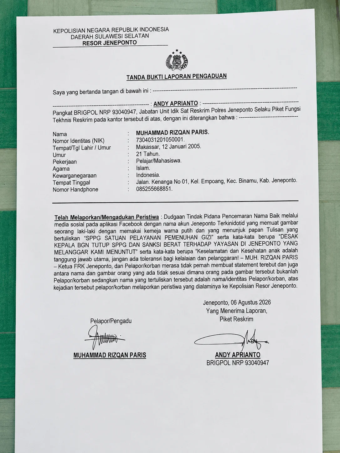 Ketua LMP Jeneponto Polisikan Akun FB yang Diduga Catut Namanya 3 Ketua LMP Jeneponto Polisikan Akun FB yang Diduga Catut Namanya