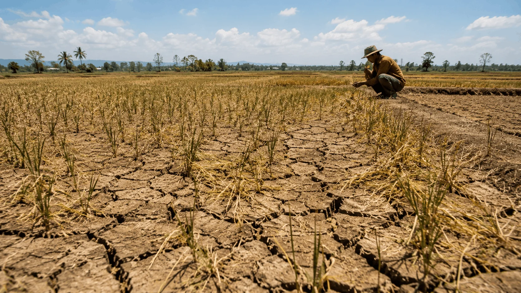 Sawah mengering akibat minimnya pasokan air di tengah ancaman El Nino.