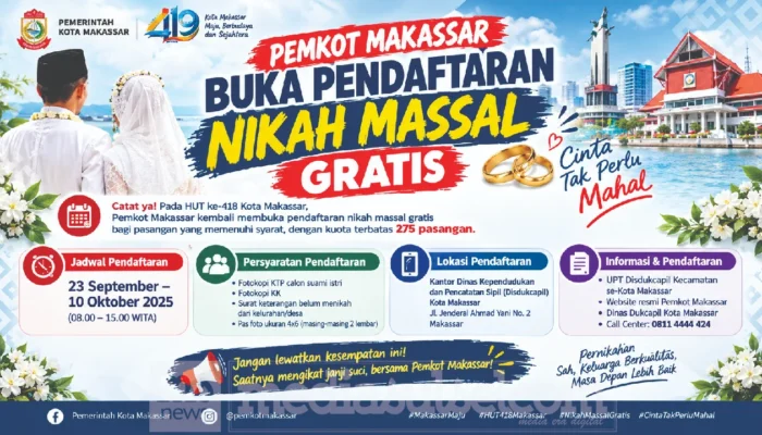 HUT ke-419 Makassar, Pemkot Siapkan Nikah Massal Gratis untuk 210 Pasangan